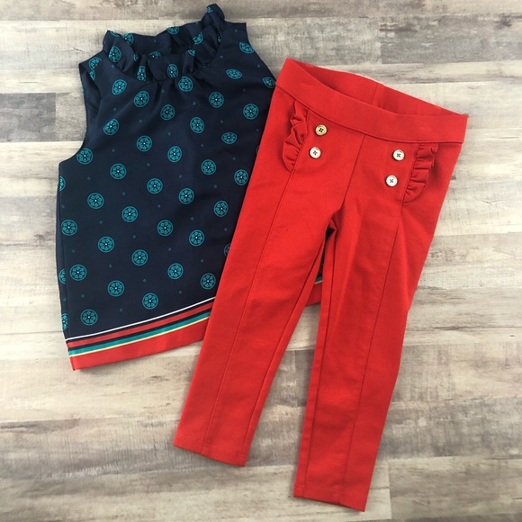 Janie and Jack Other - 2T JANIE and JACK red pant ruffle top outfit